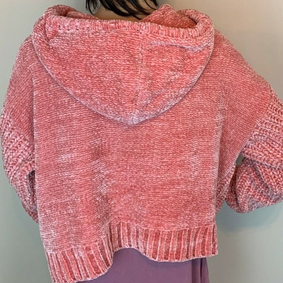 Aeropostale Salmon Pink Chenile Cropped Hooded Sweater sz large - Picture 2 of 3